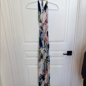 Tropical Print Halter Jumpsuit